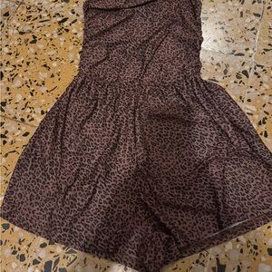 SHEIN Brown Leopard Print Strapless Romper